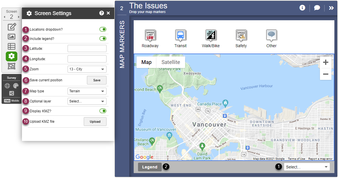 Map Marker Screen Settings